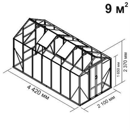 Теплица botanik mini, ширина 2,1 метра, 4,4 метра длина под стекло